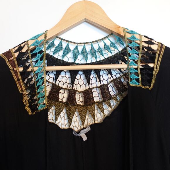 Vintage Y2K Cardigan Medium Black Open Flowy Crochet Boho Duster Festival USA - Picture 3 of 8